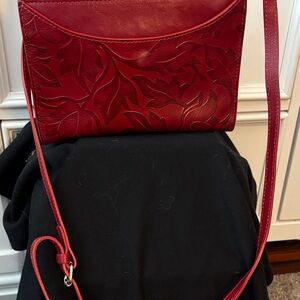 Valentina Crimson Leaf Pattern Crossbody Bag